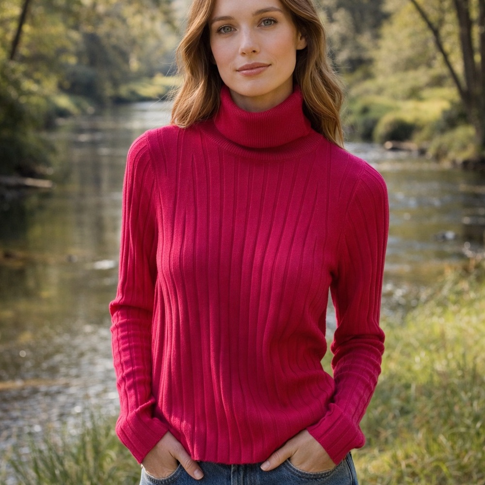 NWT Banana Republic Women’s Fuchsia Ribbed Lightweight Turtleneck! Medium! NEW! - Picture 9 of 9